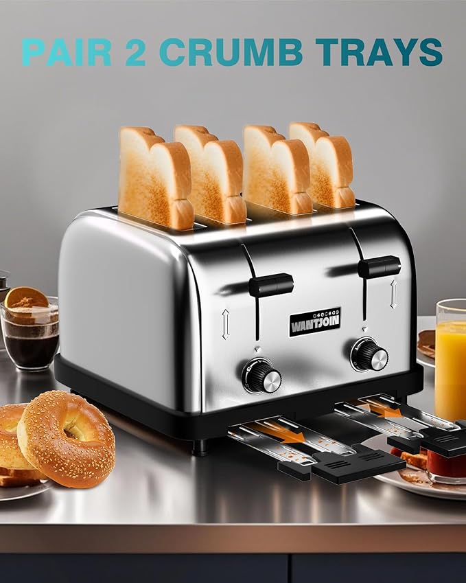 WantJoin Commercial 4-Slice Toaster, 1800W 225 Slices/Hour - Image 2