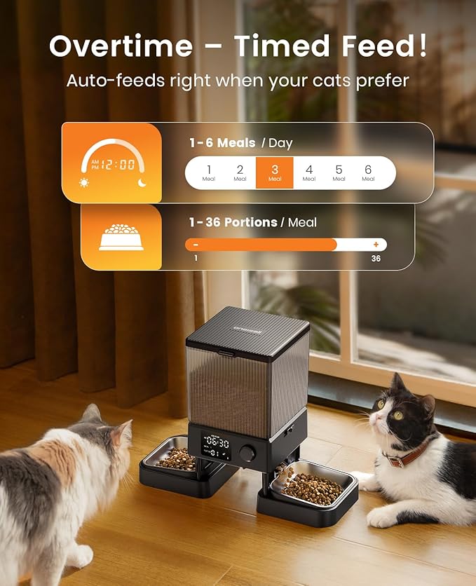 oneisall Automatic Cat Feeder for 2 Cats, 20 Cups/5L Automatic Cat Food - Image 7