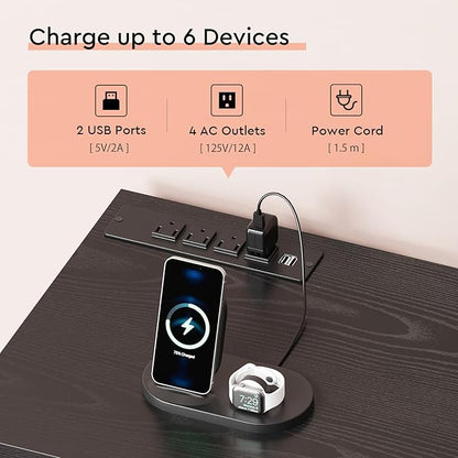 6 Drawer File Cabinet with Charging Station Rolling Printer Stand with Open - Image 5