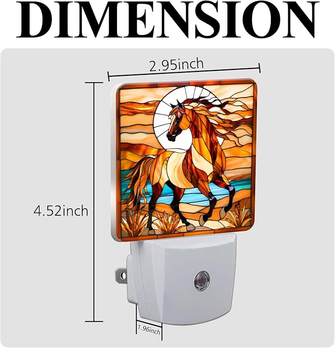 PODMemory Horse Stained Glass Night Lights Plug into Wall - Image 2