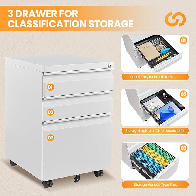 3 Drawer Mobile File Cabinet - Image 7