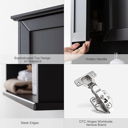 Black Bathroom Wall Cabinet 23x29 inch Wooden Bathroom Medicine Cabinet - Image 4