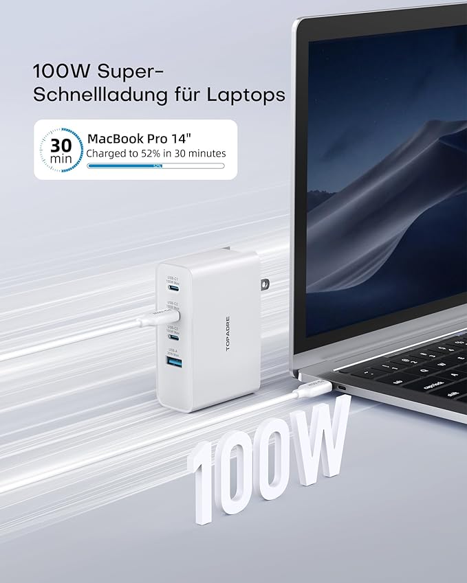 Topadre 100W USB C Travel Charger, 4-Ports Foldable Travel Adapter Plug - Image 3