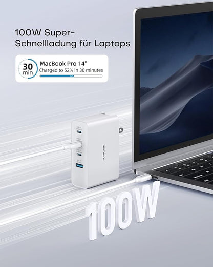 Topadre 100W USB C Travel Charger, 4-Ports Foldable Travel Adapter Plug - Image 3