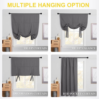NICETOWN Thermal Insulated Blackout Short Curtain - Bathroom Curtain Gray Tie Up Shade for Small Window, Window Valance Balloon Roman Blind (Rod Pocket Panel, 46 inches W x 63 inches L)