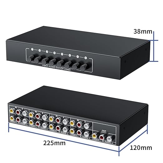 BolAAzuL RCA Switch 8 in 1 Out Composite Video L/R Audio Selector Box 8X1 - Image 7