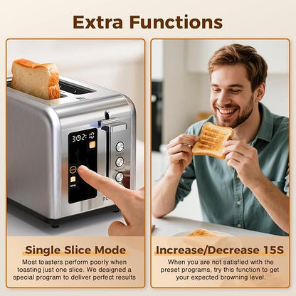 2 Slice Easy Touch Screen Toaster, Stainless Steel Toaster - Image 4