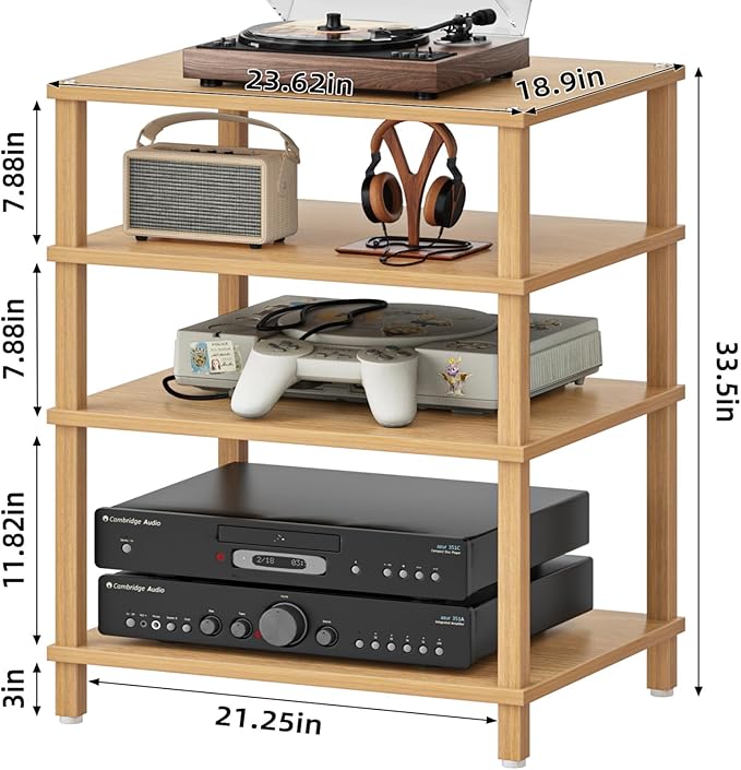 LELELINKY 4-Tier AV Media Player Stand Set of 2, Natural Stereo Cabinet - Image 3