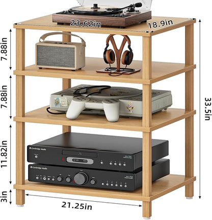 LELELINKY 4-Tier AV Media Player Stand Set of 2, Natural Stereo Cabinet - Image 3