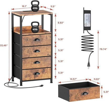 Night Stand with Charging Station & Voice Control LED Night Light, 4 Drawers - Image 3