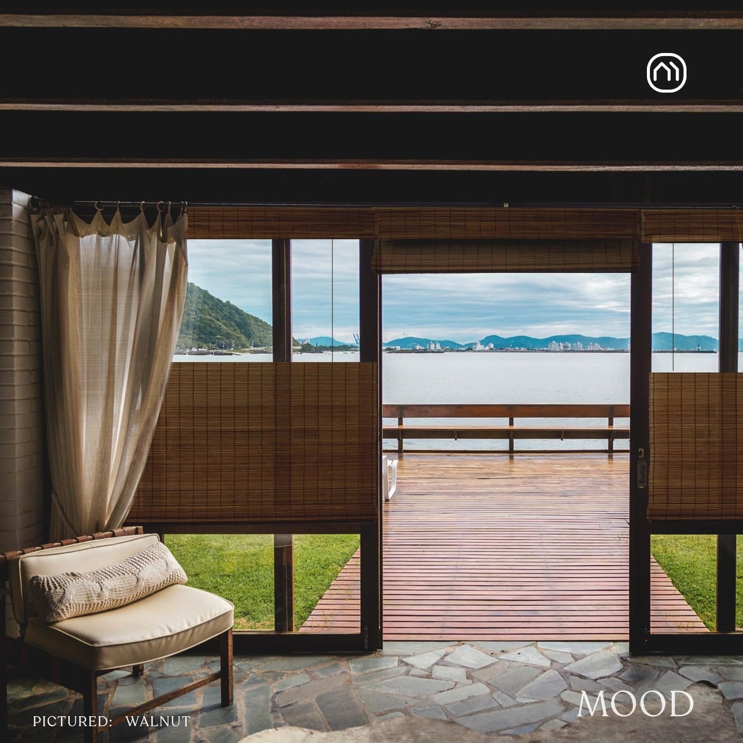 MOOD Custom Bamboo Shades | Rustic | Top Down Bottom Up Cordless | Bamboo Roman Shades for Windows and Doors (Natural Woven) | Rustic Walnut (Great Privacy) | 21" W x 48" H