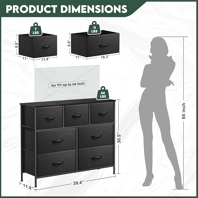 Dresser for Bedroom with 7 Drawers, Chest of Drawers, Storage Drawers Organizer - Image 3