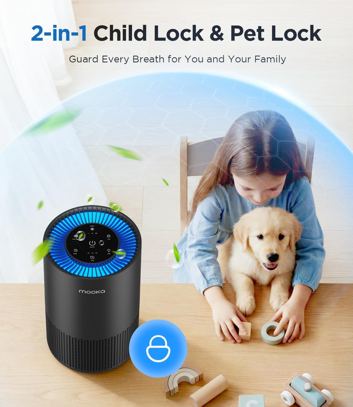 mooka h13 hepa air purifier for home pet, view 9