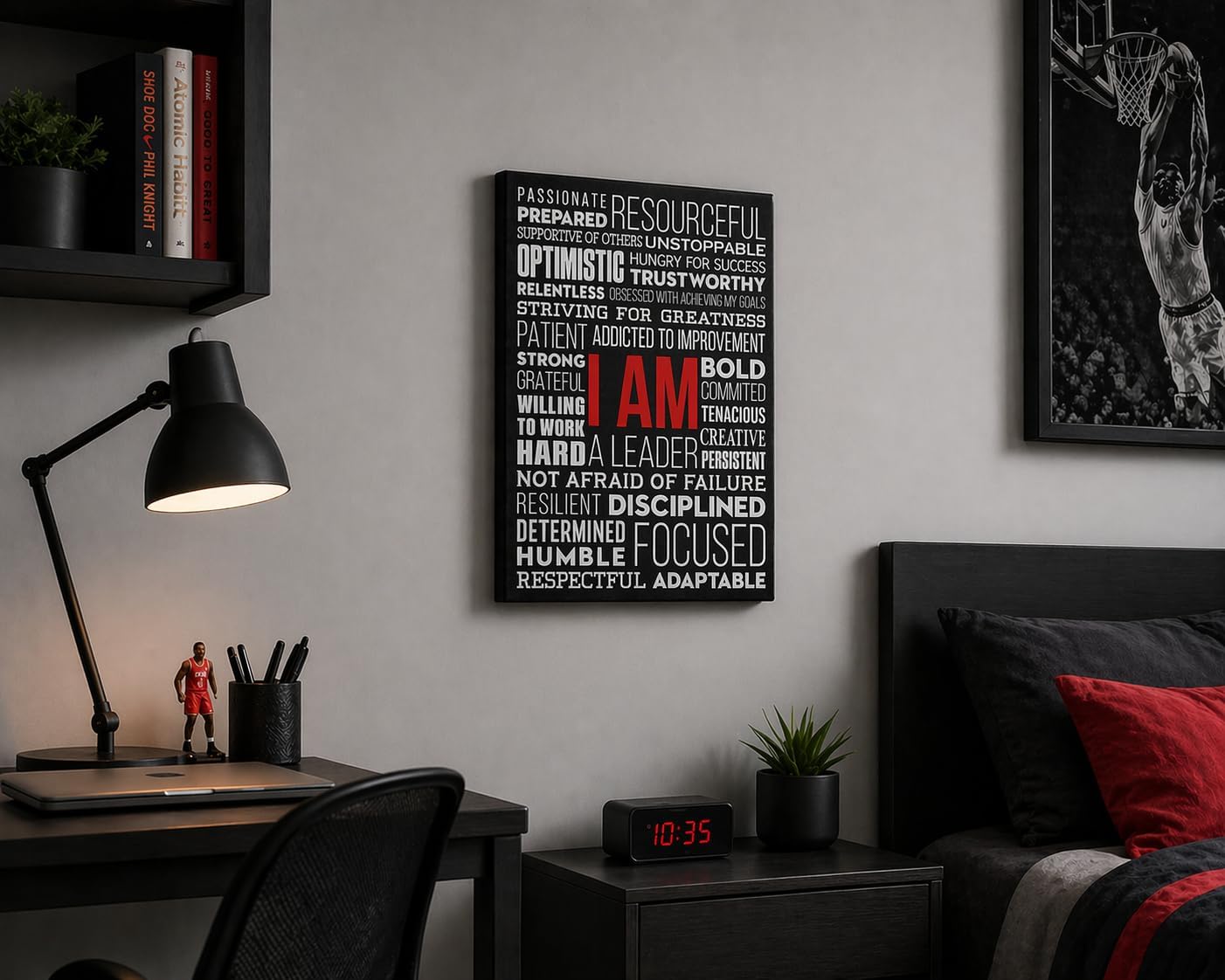 HoneyKICK I AM Affirmations Canvas Wall Art - Color Edition 12x16 Framed Motivational Canvas - Inspirational Wall Decor for Bedroom, Office, Living Room - Positive Affirmation Art