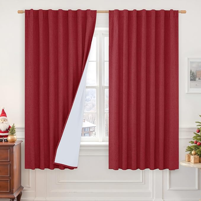 LAMIT 100% Blackout Linen Curtains 63 Inches Long, Linen Textured Living Room by LAMIT