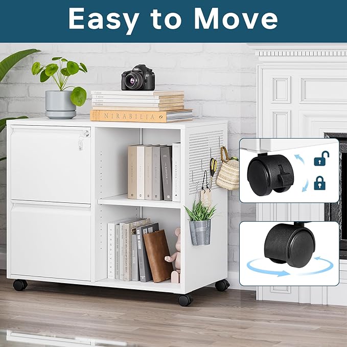 MIIIKO 2 Drawer File Cabinet on Wheels, Metal Filing Cabinets - Image 6