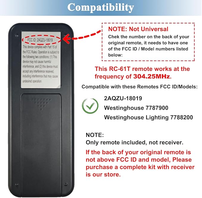 Replacement Remote for Westinghouse 7787900, 4-Speed Black Ceiling Fan Remote - Image 3