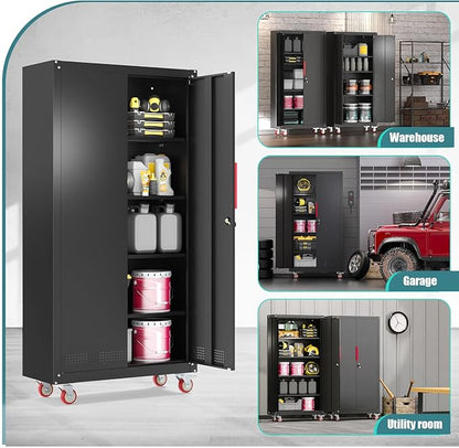 Metal Garage Cabinets with Wheels| 71" Steel Lockable Garage Storage Cabinet - Image 8