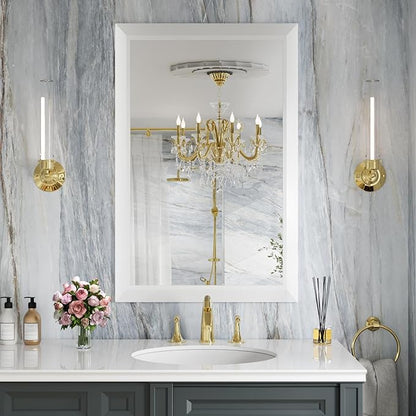 Amorho Bathroom Mirror, 24x36 Inch White Thick Metal Framed Wall Mirrors by Amorho