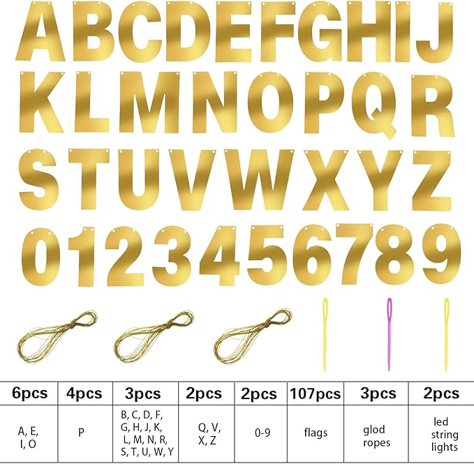 TaoBary 112 Pcs DIY Letter Kit Glitter Customizable Banner Letters Include 10...