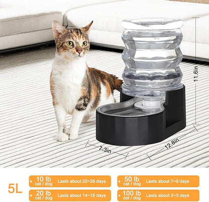 RIZZARI Dog Water Bowl Dispenser: 5L Black Stainless Steel Gravity Feeder - Image 2