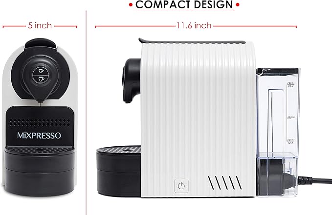 Mixpresso White Espresso Coffee Machine – Compact 1400W Single Serve Coffee - Image 2