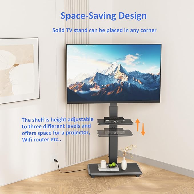 Rolling TV Stand with Power Outlet, Mobile TV Cart - Image 6