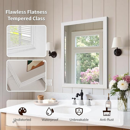 White Wood Effect Framed Wall Mirror, 22x30 Rectangle Mirror, 1/8" - Image 2