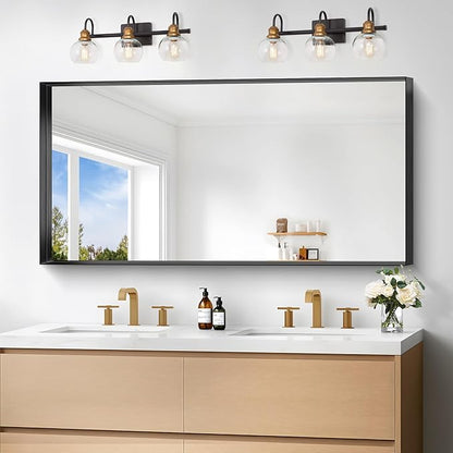 Black Bathroom Mirror, 24x48 Inch Rectangular Framed Mirror, Large Wall Mounted by Unknown