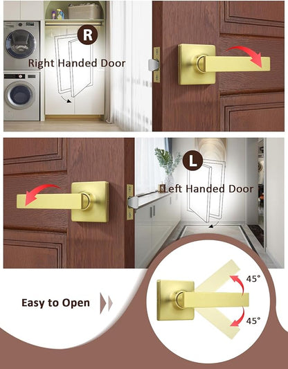 Mengico 2 Pack Passage Door Levers Gold Finish, No-Locking Keyless Square Door - Image 4