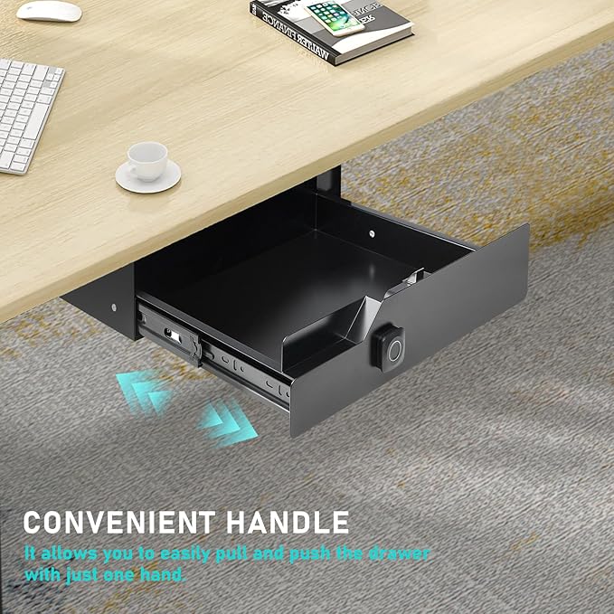 Under Desk Drawer Storage with Fingerprint Lock, Slide Out Metal Organizer - Image 7