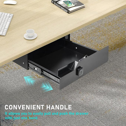 Under Desk Drawer Storage with Fingerprint Lock, Slide Out Metal Organizer - Image 7