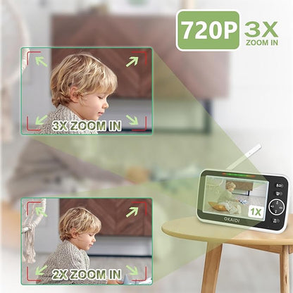 OKAIDI 5" HD Baby Monitor with Camera and Audio, 720P Display, 5000mAh Battery - Image 4