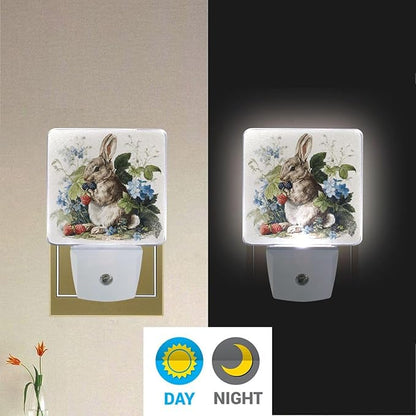 Pigsaly Led Night Light Watercolor Rabbit Strawberries Night Light Plug in Wall - Image 5