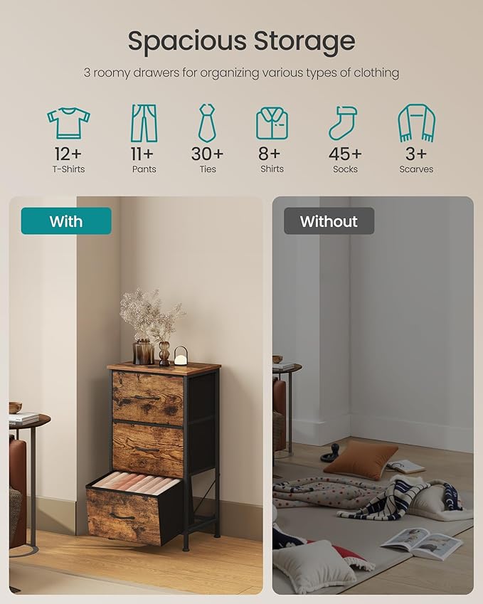 SONGMICS Dresser for Bedroom, Chest of Drawers, 3 Non-Woven Fabric Drawers - Image 4