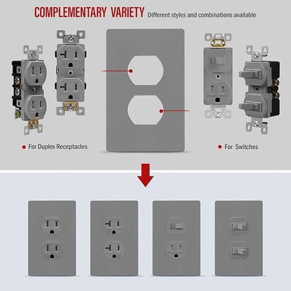ENERLITES SI8821-GY Duplex Outlet Receptacle Cover, Screwless Wall Plate - Image 5