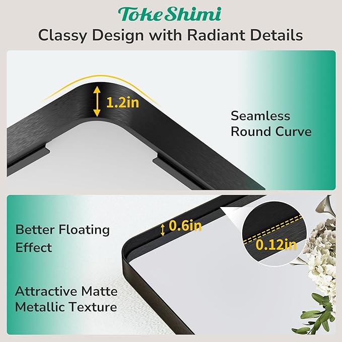 TokeShimi Black Bathroom Mirror, 40x30 Large Bathroom Mirror Rectangle - Image 3