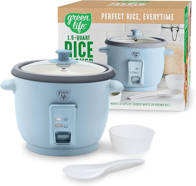 GreenLife Rice Cooker with Removable PFAS-Free Ceramic Nonstick Pot, 3-Cups by GreenLife