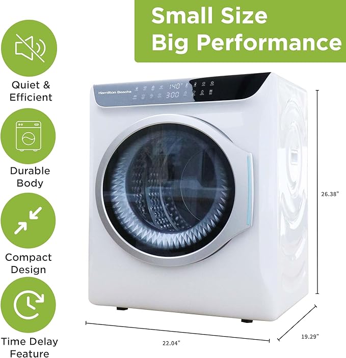 HAMILTON BEACH Electric Compact Portable TOUCHSCREEN Laundry Dryer - Image 5