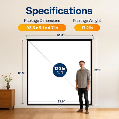 VIVOHOME 120 Inch 1:1 Pull Down Projector Screen, HD 4K Retractable Movie Screen - Image 8