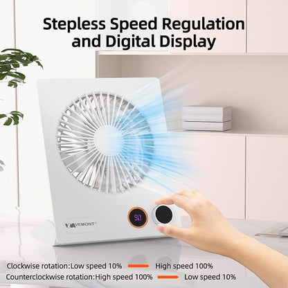 VEMONT 180°Foldable Portable Personal Fan Built-in 5000mAh Rechargeable Battery - Image 2