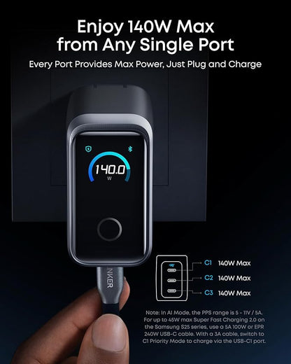 Anker Prime Charger, 160W 3-Port Compact GaN USB C Charger Block, Smart Display - Image 4