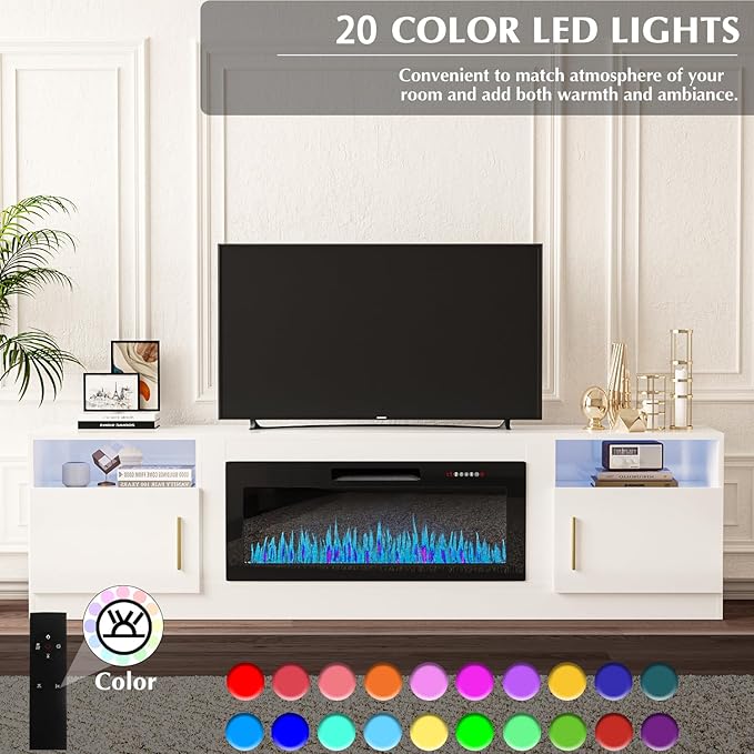 VITESSE TV Stand with 36" inch Electric Fireplace Up to 90" TVs, LED Light - Image 7