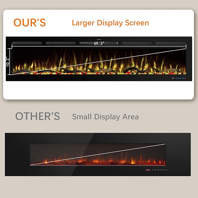 74" WiFi Electric Fireplace Inserts, Recessed and Wall Mounted Fireplace Heater - Image 7