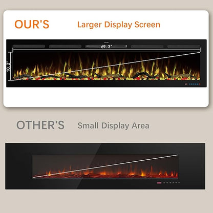 74" WiFi Electric Fireplace Inserts, Recessed and Wall Mounted Fireplace Heater - Image 7