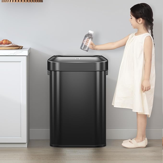 EKO Urban 24 Gallon/90 Liter Open Top Stainless Steel Slim Commercial Trash Can - Image 2