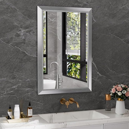 Amorho 24x36 Inch Bathroom Mirror Silver, Thick Metal Framed Wall Mirrors by Amorho