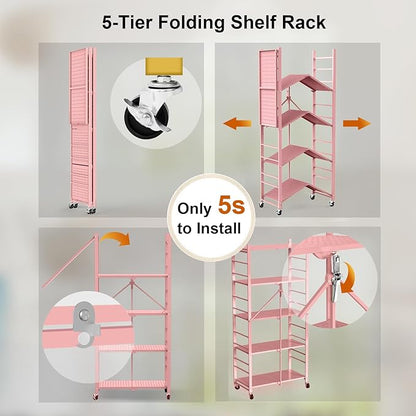 Storage Shelves with 20 Hooks, 5-Tier Foldable Shelves - Image 5