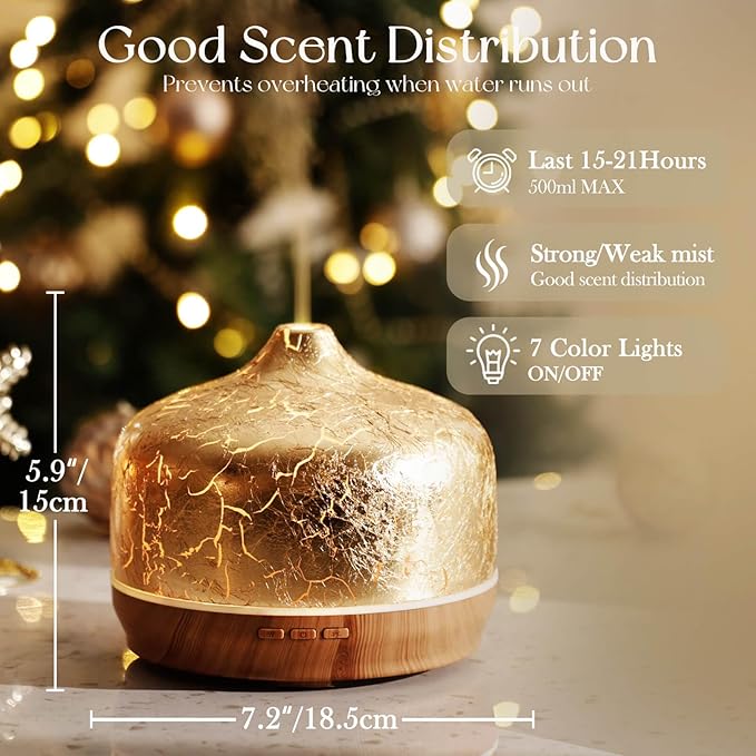 Porseme 500ml Essential Oil Diffuser Gold Plated Glass Aromatherapy Ultrasonic - Image 3