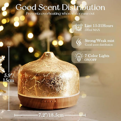 Porseme 500ml Essential Oil Diffuser Gold Plated Glass Aromatherapy Ultrasonic - Image 3